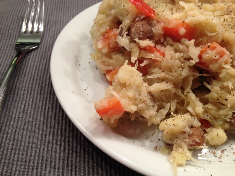 Paddenstoelen-zuurkoolstamppot met gorgonzola